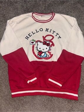 Sanrio BoxLunch Hello Kitty White & Red Apple Panel Colorblock Crewneck